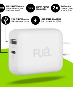 FUEL 32W Dual USB C/A Wall Charger - White Wall Chargers