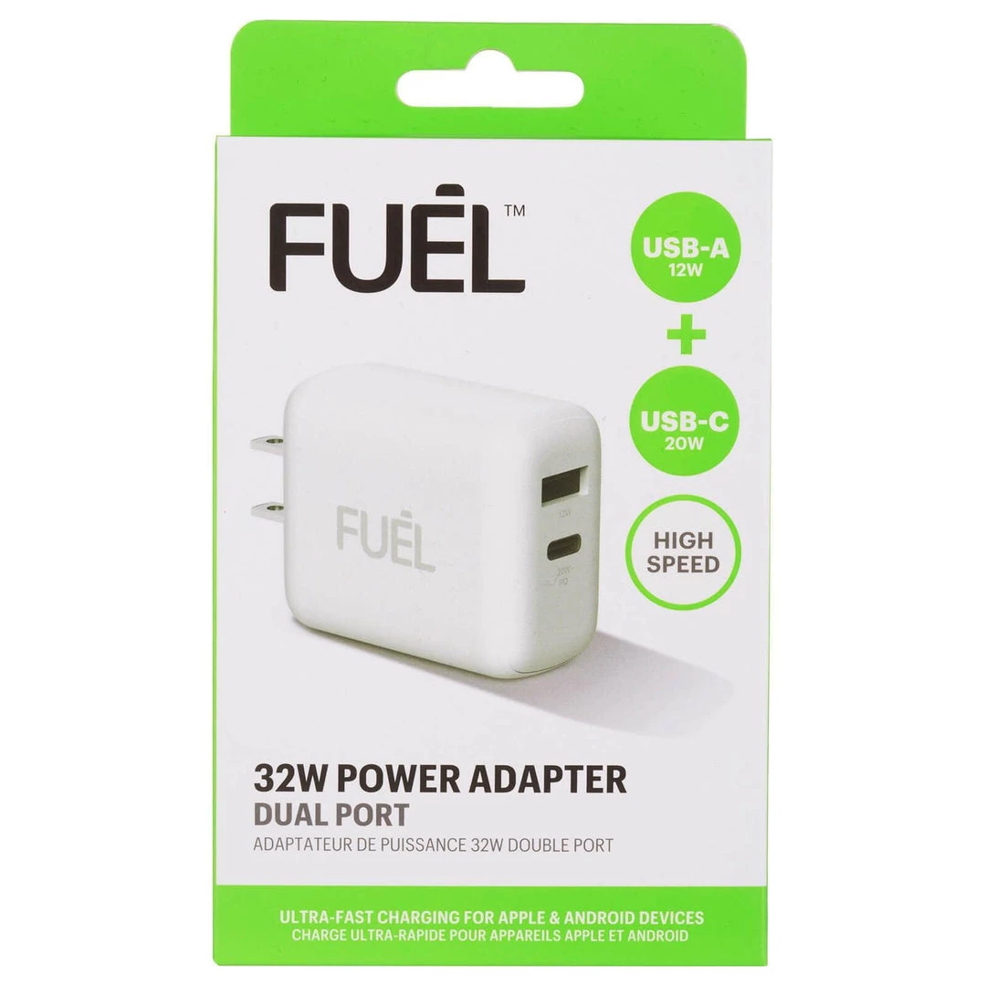 FUEL 32W Dual USB C/A Wall Charger - White Wall Chargers