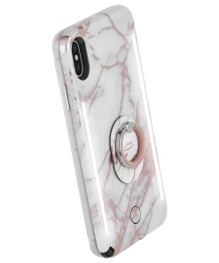 LuMee Rose Metallic White Marble Ring - Phone Grip