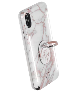 LuMee Rose Metallic White Marble Ring - Phone Grip