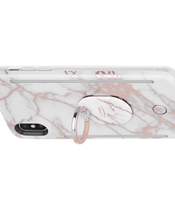LuMee Rose Metallic White Marble Ring - Phone Grip